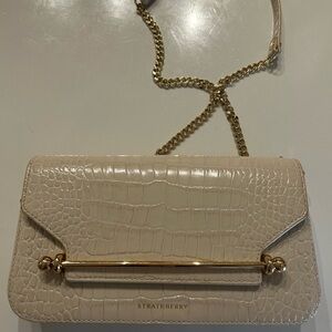 Strathberry Elegant Cream Croc-Embossed Chain Bag